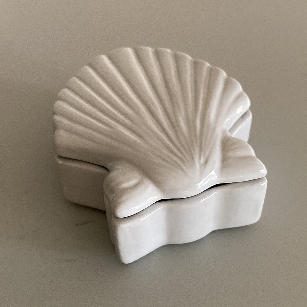 Shell Jewelry Box Soft Pale Grey Ceramic Handmade Studio Art Pottery Coastal